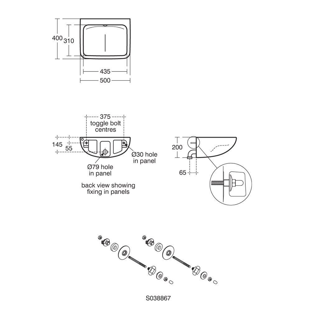 HBN 00-10 HTM64 (LB H M) Contour 21+ 50cm Back Outlet Washbasin | Wall ...