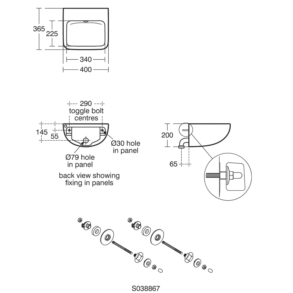 HBN 00-10 HTM64 (LB G S) Contour 21+ 40cm Back Outlet Washbasin | Wall ...