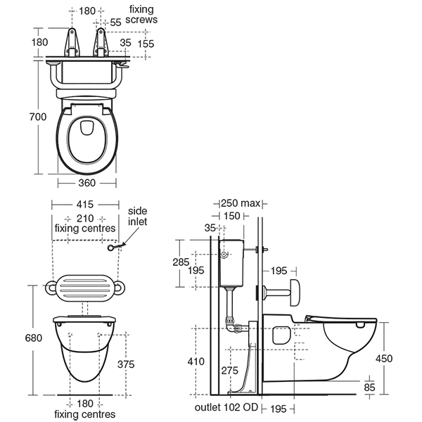 HBN 00-10 HTM64 (WC HD) Contour 21 Wall Hung 70cm Projection Toilet ...