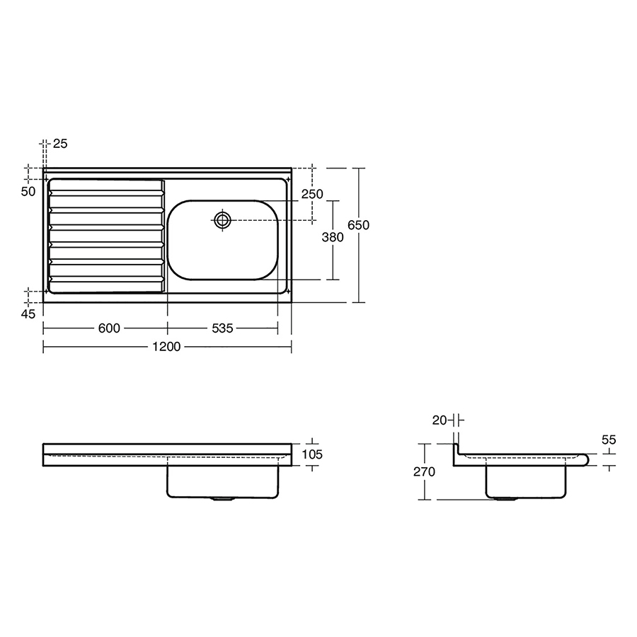 Doon Sink 120x65cm With Drainer, No Taphole HTM63 | Stainless Steel ...
