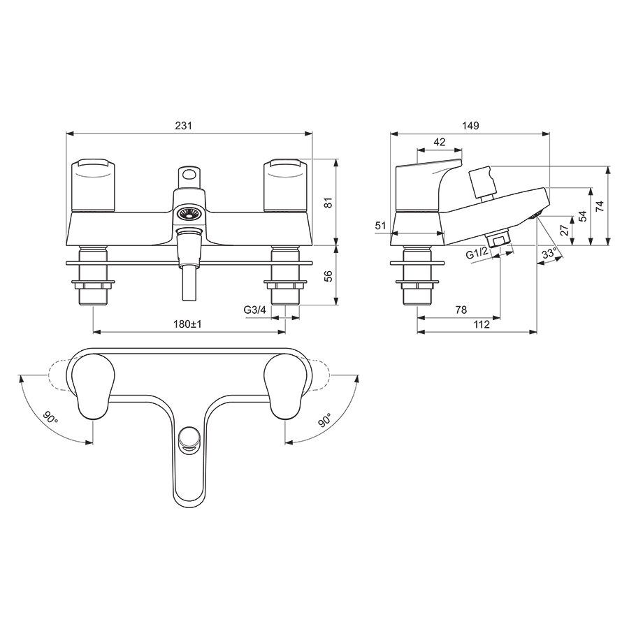 Cerabase Dual Control Bath Filler With Shower Set | Bath Shower Mixers ...