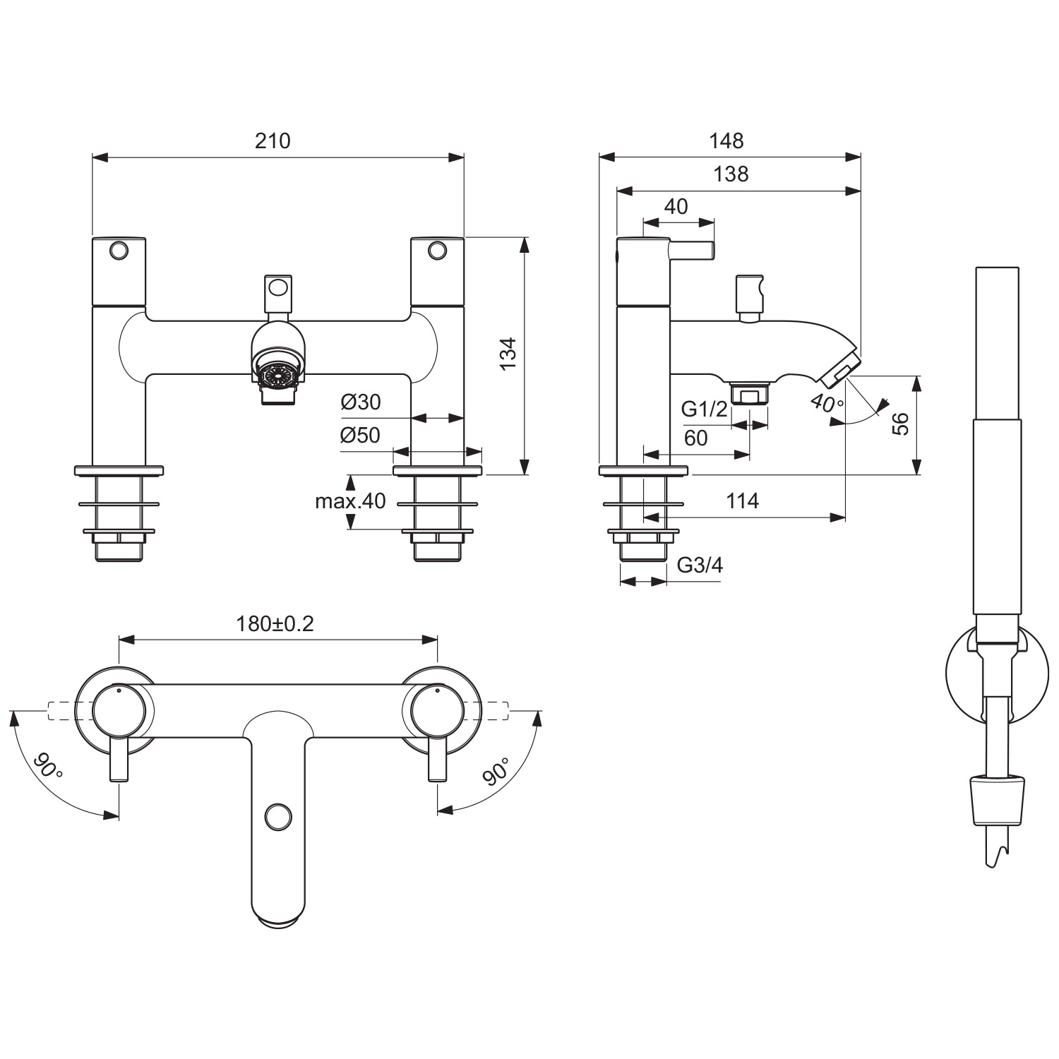 Ceraline 2 Hole Bath Shower Mixer | Bath Shower Mixers | Taps | Bluebook