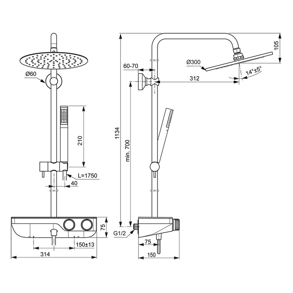 Ceratherm S200 Exposed Thermostatic Shelf Shower System | Shower ...