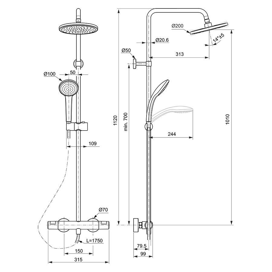 Ceratherm T25 Exposed Thermostatic Shower System | Shower Systems ...