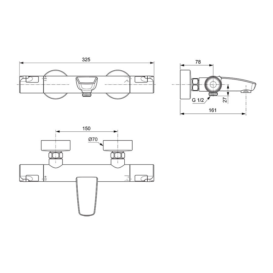 Ceratherm T50 Exposed Thermostatic Wall Mounted Bath Shower Mixer Pack ...