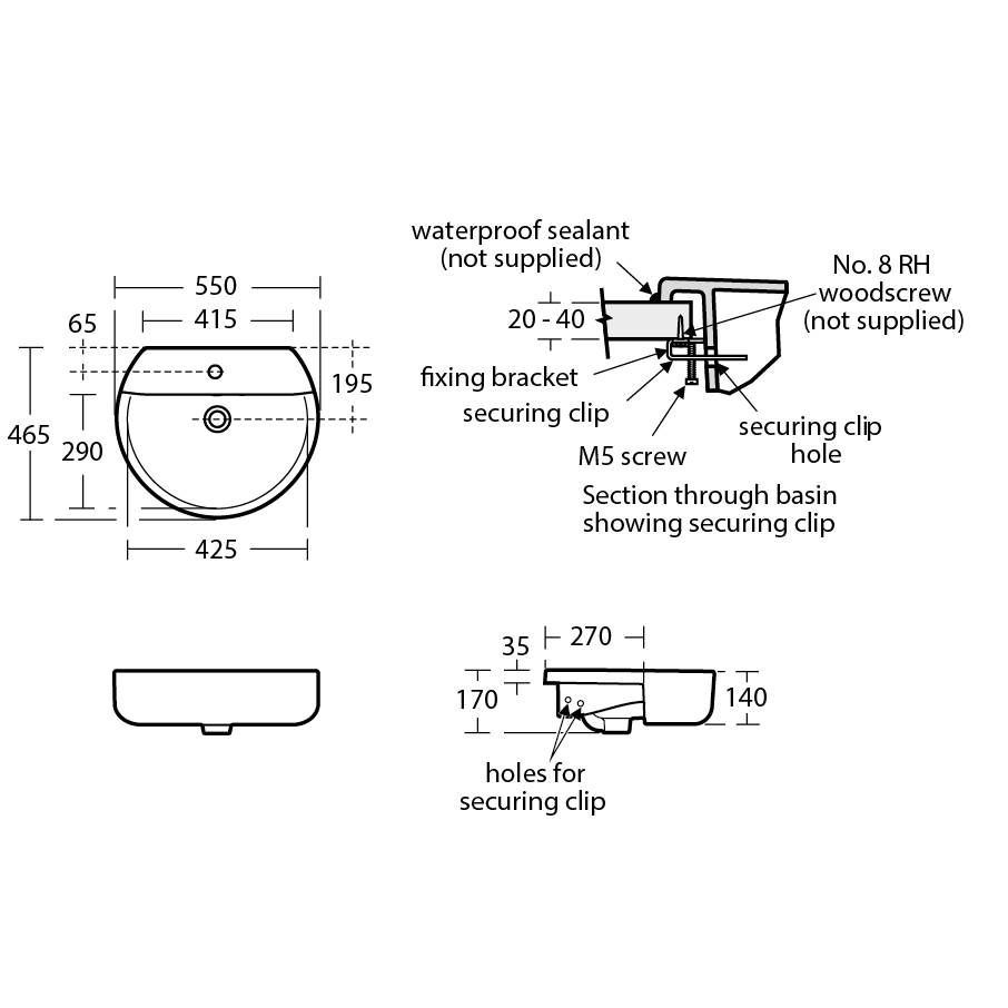 Concept Sphere 55cm Semi-Countertop Washbasin | Semi-Recessed Basins ...