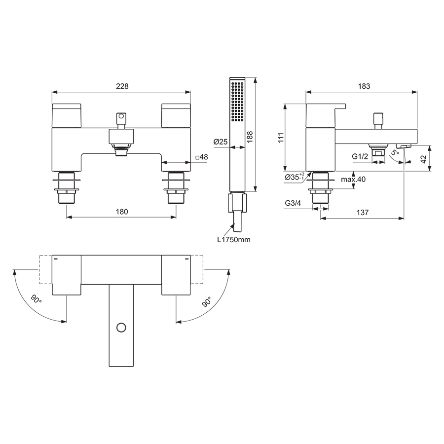 Extra Dual Control Bath Filler With Shower Set | Bath Shower Mixers