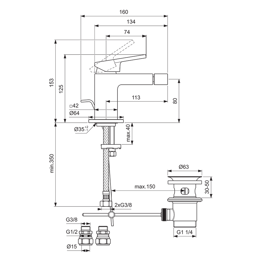 Extra Single Lever Bidet Mixer With Pop-Up Waste | Bidet Taps | Taps ...