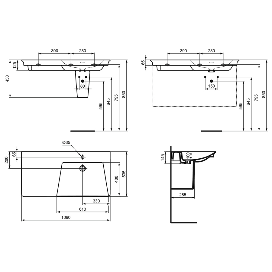 La Dolce Vita 106cm Asymmetrical Vanity Washbasin | Wall Hung Basins ...