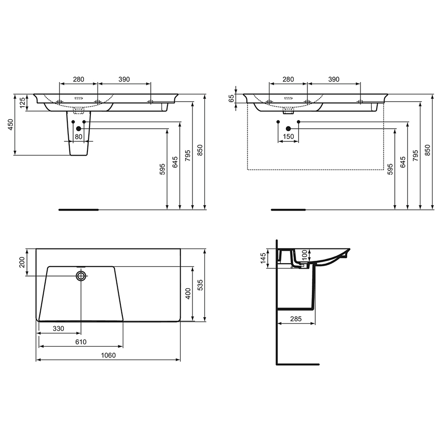 La Dolce Vita 106cm Asymmetrical Vanity Washbasin | Wall Hung Basins ...