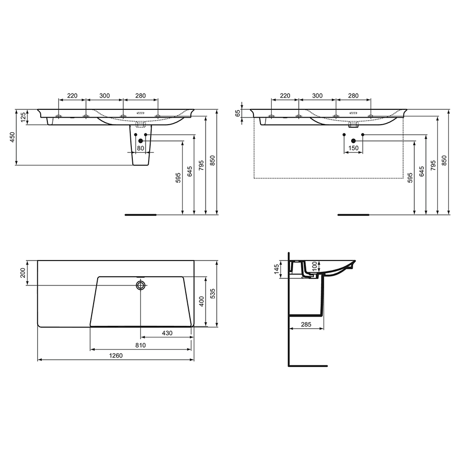 La Dolce Vita 126cm Asymmetrical Vanity Washbasin | Wall Hung Basins ...