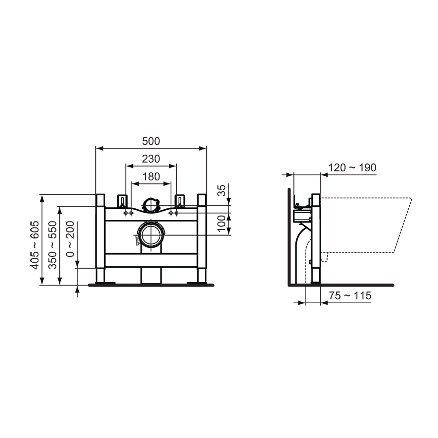 ProSys half frame for wall hung WC pans (no cistern) Wall Hung Toilet