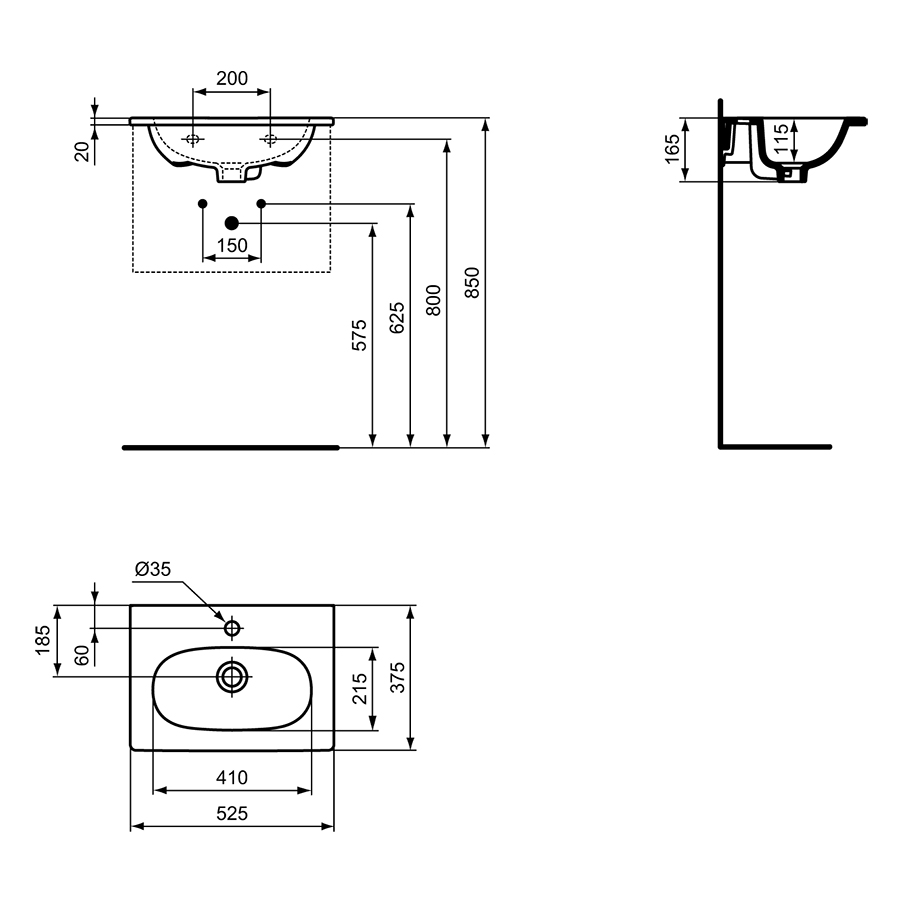 Tesi 50cm Short Projection Vanity Washbasin Vanity Basins Wash
