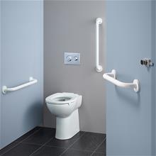 Contour 21+ raised height back-to-wall rimless toilet bowl with raised horizontal outlet and anti-microbial glaze