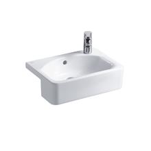 Concept Cube 50cm short projection semi countertop washbasin, glazed back edge, 1 right hand taphole with overflow