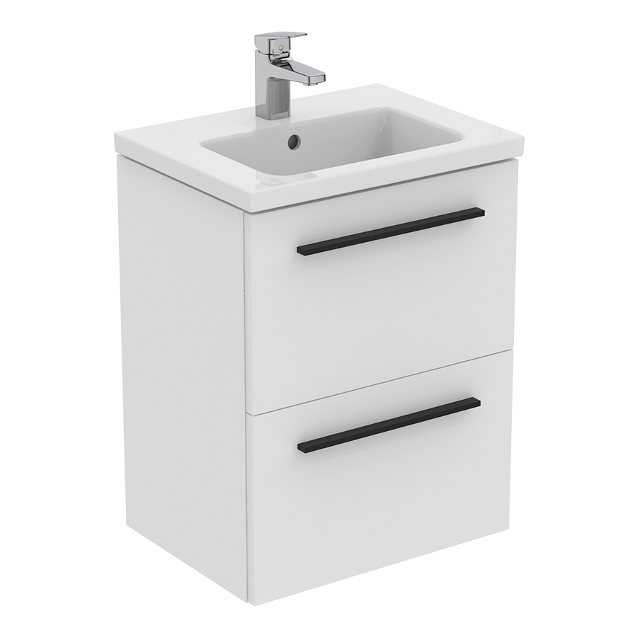 i.life S 50 / 60 / 80cm Compact Wall Hung Vanity Unit, with 2 Drawers ...